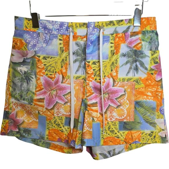 VTG Body Glove Board Shorts Womens Size Large Floral Tropical Orange Pockets - Picture 1 of 9